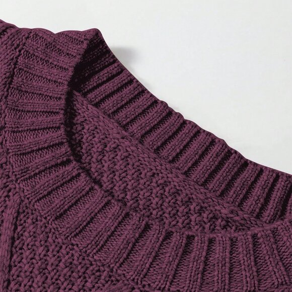 Burgundy Casual Women's Oversized Knitted Sweater Dress with Drop Shoulder - Picture 7 of 9